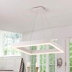 Royal Pearl Modern Foyer Pendant Light LED 1 Ring Contemporary Chandelier Square Shape Acrylic 43W 3440lm White for Bedroom Living Dining Room