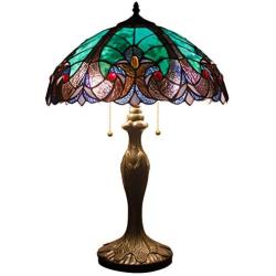 Tiffany Style Stained Glass Table Lamp W16H24 Inch Green Liaison Shade S160G WERFACTORY Lamps Lover Parent Friend Kids Living Room Bedroom Coffee Bar Reading Light Bedside Desk Antique Art Craft Gift