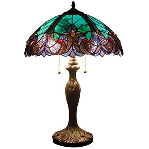 Tiffany Style Stained Glass Table Lamp W16H24 Inch Green Liaison Shade S160G WERFACTORY Lamps Lover Parent Friend Kids Living Room Bedroom Coffee Bar Reading Light Bedside Desk Antique Art Craft Gift