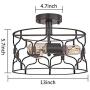 Topotdor Semi Flush Mount Ceiling Light,Industrial Vintage Metal Cage 3-Light Close to Ceiling Light Fixture Perfect Living Room Bedroom Kitchen Farmhouse Stairway Garage (Black)