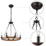 T&A 6 Light Farmhouse Chandelier,Imitation Wood Finish Wagon Wheel Chandelier,Rustic Style Candle Chandelier for Dining Room Kitchen Living Room