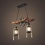 2-Lights Pendant Lights Retro Rustic Chandelier Industrial Wooden Cylindrical Shade Pendant Lighting Indoor Ceiling Hanging Light for Dining Living Room Kitchen Hallway Bar