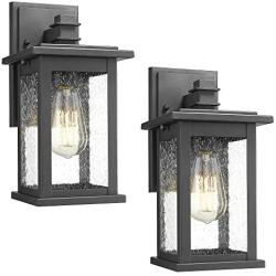 Emliviar Outdoor Wall Mount Lights 2 Pack, 1-Light Exterior Sconces Lantern in Black Finish with Clear Seeded Glass, OS-1803EW1-2PK