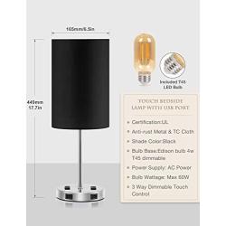 Touch Control Bedside Table Desk Lamp, Acaxin Small End Nighstand Lamps for Bedroom/livingroom - 3-Way Dimmable & 2 USB Charging Ports & 2 -Pins Outlets for Phones and laptops (LED Bulb Included)