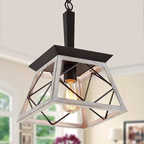 Q&S Farmhouse Rustic Hanging Pendant Light Fixtures,Vintage Chandelier,Industrial Light Fixture for Kitchen Island Dining Room Entryway Foyer,Oak White+ORB Finish,Adjustable