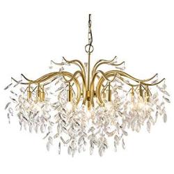 FL-63682, Chandelier, Luxury K9 Crystal Pendant Lamp, 9 Lights Gold Metal Pendant Light for Living Room Bedroom Study Room Dining Room Restaurant