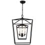 Decomust 17'' Lantern Pendant Light Industrial Vintage Lantern Iron Cage Hanging with 3-Light, Chandelier for Traditional Dining Room Bar Cafe (Black)