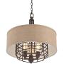 Tremont Rust Cage Pendant Chandelier 20'' Wide Industrial Rustic Tan Burlap Drum Shade 3-Light Fixture for Dining Room House Foyer Kitchen Island Entryway Bedroom Living Room - Franklin Iron Works