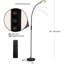 Brightech Vista - Bright LED Floor Lamp for Crafts &amp; Reading - Remote Control 25 Light Color &amp; Dimming Options: Get The Right Light for You - Adjustable Gooseneck Pole Lamp for Office &amp; Living Room