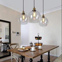 LAKIQ Hanging Pendant Light Plug in Glass Globe Modern Vintage Kitchen Island Lights Indoor Dining Table Hanging Lighting Fixture for Living Room Restaurant Foyer Bar Dining Room