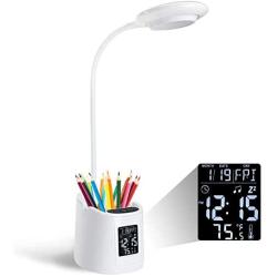 LED Desk Lamp, Eye-Caring Lamp with Pencil Cup & Phone Holder, 3 Brightness Stepless Dimming, Rechargeable Battery, Touch Control Kids Study Home Office Lamp for Boys Girls Learning Organizer Lamp