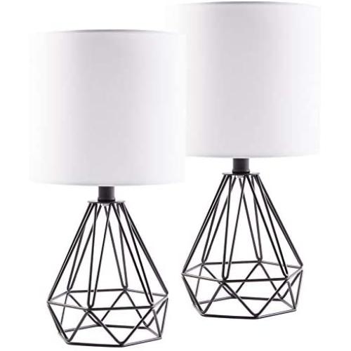 CO-Z Modern Table Lamps for Living Room Bedroom Set of 2, Black Metal Desk Lamp with Hollowed Out Base and White Fabric Shade, Bedside Lamps for Farmhouse Nightstand Accent