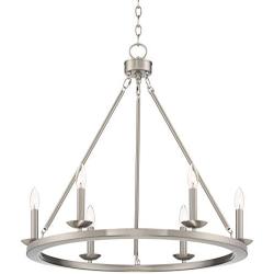 Myland Brushed Nickel Wagon Wheel Chandelier 27'' Wide Modern 6-Light Fixture for Dining Room House Foyer Kitchen Island Entryway Bedroom - Franklin Iron Works