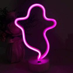 OHLGT LED Neon Light, Neon Sign Pink Ghost Lamp with Base, Battery and USB Operated Neon Decorative Lights for Halloween, Christmas, New Years, Party, Bar, Home, Bedroom