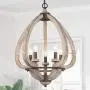 LOG BARN Wood Metal Chandelier, 5-Light Farmhouse Light Fixture for Dining Room, Orb Chandelier Rustic, 17.5” Dia