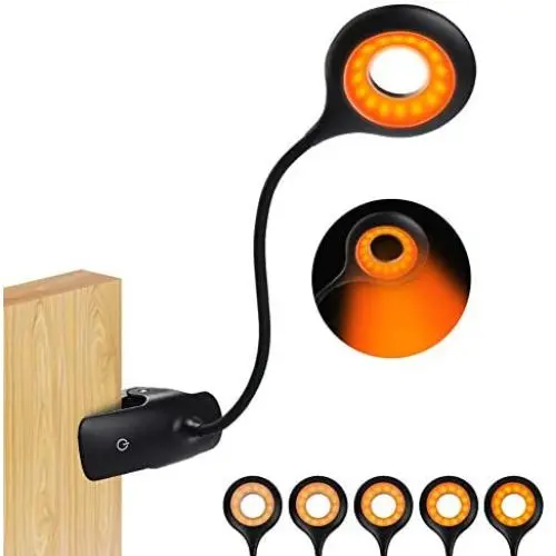 Clip On Reading Light for Bed Headboard - Rechargeable 16 LED Amber Book Light, 5 Brightness Desk Light Clamp Lamp, Touch Control Dimmable Reading Lamp with Flexible Neck, Gentle Night Light for Kids
