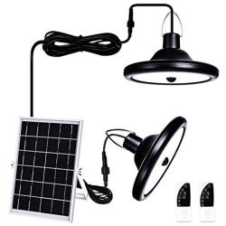 Solar Lights Outdoor Indoor,HUOKU LED Solar Pendant Light Motion Sensor with Remote Control,IP65 Waterproof,Solar Shed Light with Double Head for Shed,Yard,Patio,Barn,Garage,3000K