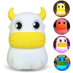 Night Light for Kids, AVEKI Portable Tap Control Rechargeable Nightlight Lamp , Color Changing, Silicone Cute Muti Color Cow Night Lamp Bedroom Decor for Infant or Toddler(USB Powered)