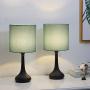 HAITRAL Modern Table Lamps, Vintage Bedside Lamps, Nightstand Lamps Set of 2 for Bedroom, Family Room, Living Room with Metal Base Fabric Lamp Shade - CadetBlue