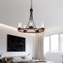 Maxax Industrial Rustic Farmhouse Wagon Wheel Chandelier,5-Lights Round Kitchen Island Light for Living Room Dining Room Farmhouse Kitchen Island,Wood Finish