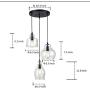 Vintage 3 Lights Kitchen Chandelier, Island Cognac Glass Cluster Pendant Chandelier Ceiling Hanging Linear Light Fixtures with Black Plate for Dining Room Bar Shop