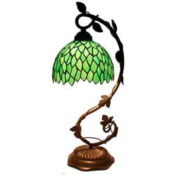 Tiffany Lamp Stained Glass Table Reading Night Light Green Wisteria Style W8H20 Inch S523 WERFACTORY LAMPS Living Room Bedroom Office Study Coffee Bar Dresser Bookcase Desk Bedside Antique Crafts Gift