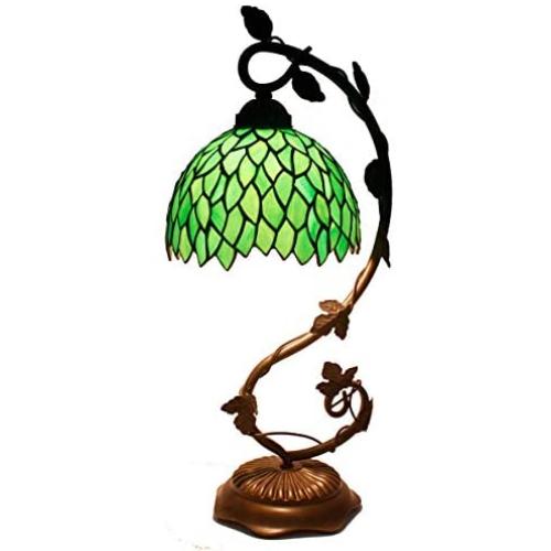 Tiffany Lamp Stained Glass Table Reading Night Light Green Wisteria Style W8H20 Inch S523 WERFACTORY LAMPS Living Room Bedroom Office Study Coffee Bar Dresser Bookcase Desk Bedside Antique Crafts Gift