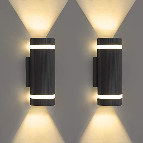 LMS 2 Pack LED Semi Cylinder Up and Down Lights Outdoor Wall Lights 3000k 14W 1120lm, Modern Aluminum Waterproof Outdoor Wall Sconce Wall Mount, Black LMS-WL10