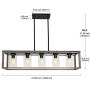 VINLUZ 5-Light Wood Chandelier Linear Industrial Kitchen Island Pendant Lighting Gray Wooden Frame Accents, Dining Room Lighting with Glass Shade Modern Farmhouse Light Fixtures for Entryway Foyer