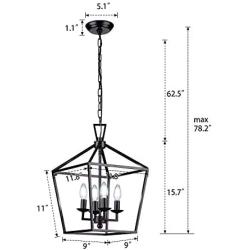 HUESLITE Farmhouse Chandelier, Vintage Foyer Lantern, 4 Light Pendant Light for Kitchen Island (Black)