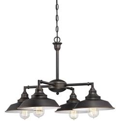 Westinghouse Lighting 6343300 Iron Hill Four-Light Indoor Convertible Chandelier/Semi-Flush Ceiling Fixture, Finish with Highlights and Metal Shades, Oil Rubbed Bronze/White