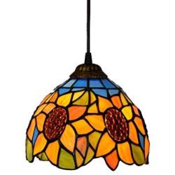 AIBOTY Tiffany Style Pendant Light 8-Inch Pastoral Sunflower Hanging Lamp Round Rustic Stained Glass Decoration Ceiling Lighting Vintage Design for Living Room Dining Room Corridor Balcony, E27