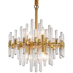 Moooni Modern Luxury Round Crystal Chandeliers Art-Decor Brass Pendant Ceiling Light Fixture for Kitchen Island Dining Room Brass Frame D 18.9”x H23.6