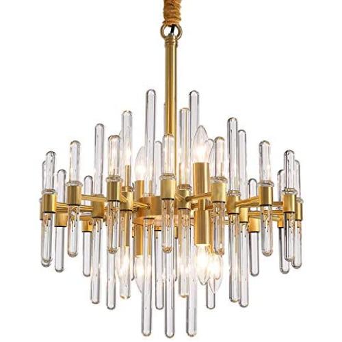 Moooni Modern Luxury Round Crystal Chandeliers Art-Decor Brass Pendant Ceiling Light Fixture for Kitchen Island Dining Room Brass Frame D 18.9”x H23.6