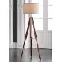 Surveyor Modern Tripod Floor Lamp Cherry Wood Beige Linen Drum Shade for Living Room Reading Bedroom Office - Possini Euro Design