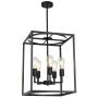 BONLICHT 5 Light Large Farmhouse Chandelier Rustic Dining Room Lighting Fixtures Hanging,Black Foyer Square Cage Pendant Lighting Vintage Industrial Kitchen Island Ceiling Lamp with Metal Art Shade