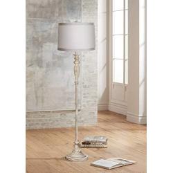 Vintage Chic Floor Lamp Antique White Off White Drum Shade for Living Room Reading Bedroom Office - 360 Lighting