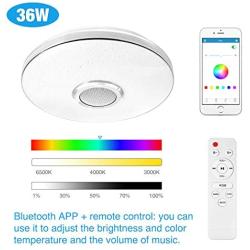 WinnowTe 36W LED Music Ceiling Light with Bluetooth Speaker Smart APP and Remote Control, RGB Color Changing, Dimmable Modern Flush Mount Ceiling lamp for Living Room, Bedroom, Dining Room