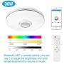 WinnowTe 36W LED Music Ceiling Light with Bluetooth Speaker Smart APP and Remote Control, RGB Color Changing, Dimmable Modern Flush Mount Ceiling lamp for Living Room, Bedroom, Dining Room