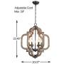 Wood and Metal Chandelier Square 6-Light Adjustable Height Ceiling Pendant Light Dining Room Lighting Fixtures Hanging，Living Room Light ,Kitchen Chandelier UL Listed