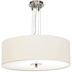 Brushed Nickel Pendant Chandelier 24'' Wide Modern White Canvas 4-Light Fixture for Dining Room House Foyer Kitchen Island Entryway Bedroom Living Room - Possini Euro Design