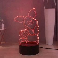 Laysinly Winnie The Pooh 3D LED Night Light, Piglet 3D Acrylic Table Lamp, Child Bedroom Sleeping Night Lamp Bedside Lamp, USB Touch Remote Home Decor Light Desk Lamp, Childrens Birthday Gift