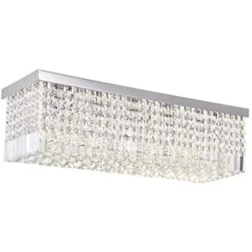 A1A9 Modern Crystal Chandelier Lighting, Luxury Rectangle Raindrop Elegant Ceiling Light Chrome Flush Mount LED Pendant Lights Fixture for Livingroom, Dining Room, Foyer, Stairway, Lounge, Bar, Club