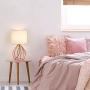 HAITRAL Rose Gold Table Lamps Set of 2- Minimalist Bedside Lamp, Modern Basket Cage Style Chrome Metal Base with Linen Fabric Shade Lamps for Bedroom, Girls Room, Gifts - Rose Gold