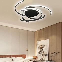 LED Bedroom Light Modern Chandelier Flush Mount Ceiling Lamp Dimmable Acrylic Panel Unique Minimalist Livingroom Pendant Light with Remote Control Dining Room Kitchen Island Office (White) (Black)