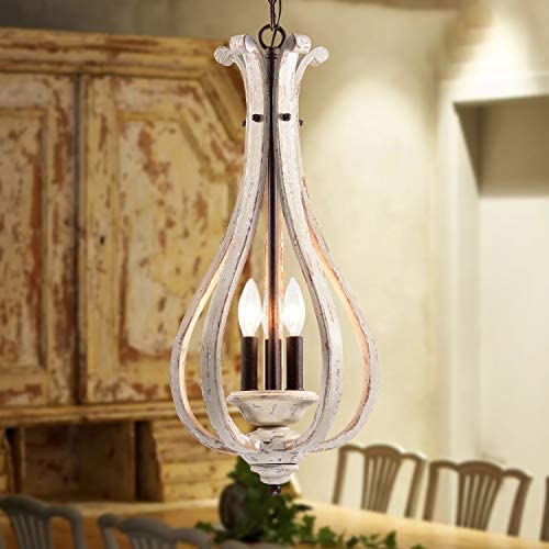 Wood Chandelier Vintage Light Fixture with 3 Lights Chandeliers Rustic for Dining Room