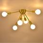 SOTTAE 6-Light Gold Modern Sputnik Chandeliers, Mid Century Flush Mount Ceiling Light, Ceiling Lamp Fixture for Bedroom Dining Room Kitchen Foyer and Hallway