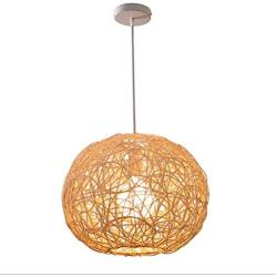 LAKIQ Farmhouse Globe Single Pendant Light Creative Rattan Kitchen Island Lighting Modern Hanging Ceiling Pendant Lights for Dining Room Living Room Restaurant Stores(Beige,16)