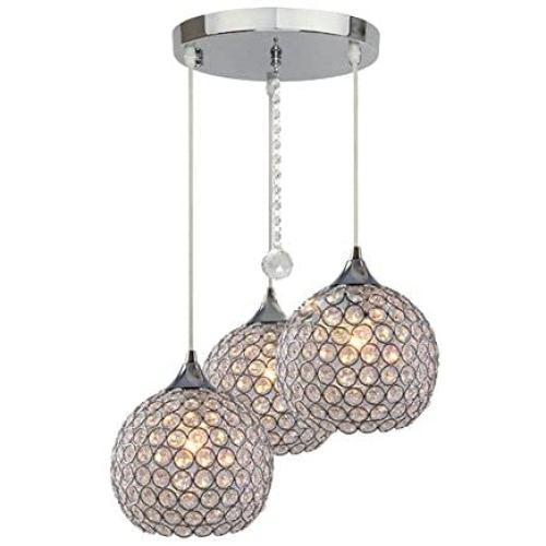 DINGGU 3 Lights Modern Crystal Ball Pendant Light Fixture Flush Mounted Ceiling Chandelier