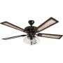 Prominence Home 40278-01 Glenmont Rustic Ceiling Fan with Barnwood Blades, LED Edison Bulbs, 3 Seeded Glass Fixtures, 52 Inches, 5 Blade, Oil-Rubbed Bronze